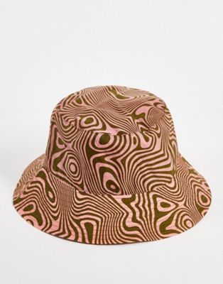 Baggu festival bucket hat In trippy swirl in salmon - CORAL-Orange