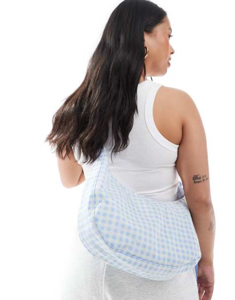 Baggu gingham medium nylon crescent bag in light blue - view 1