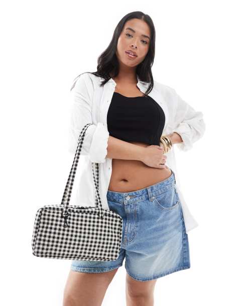 Baggu gingham nylon bowler bag in black - view 1