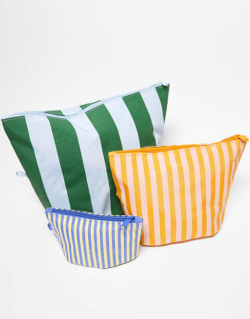 Baggu go pouch 3 pack set in hotel stripes | ASOS Baggu go pouch 3 pack set in hotel stripes | ASOS