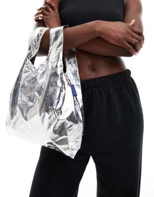 Thumbnail - Baggu - Kleine Shopper-Tasche aus Nylon in Metallic-Silber