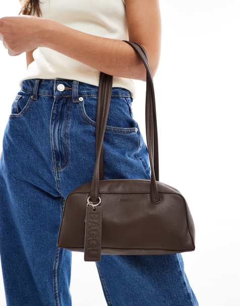 Baggu leather small bowler bag in brown - view 1