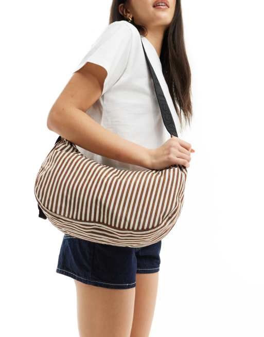 Baggu medium nylon crescent crossbody bag in brown stripe