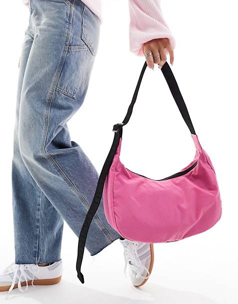 Baggu medium nylon crescent crossbody bag in pink
