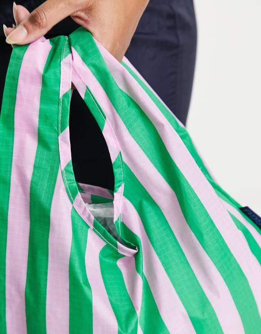 Baggu - Mini cabas en nylon à rayures - Vert et rose, 3 de 4