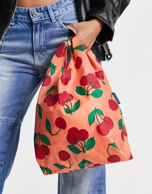Baggu mini nylon shopper tote bag in sherbet cherry