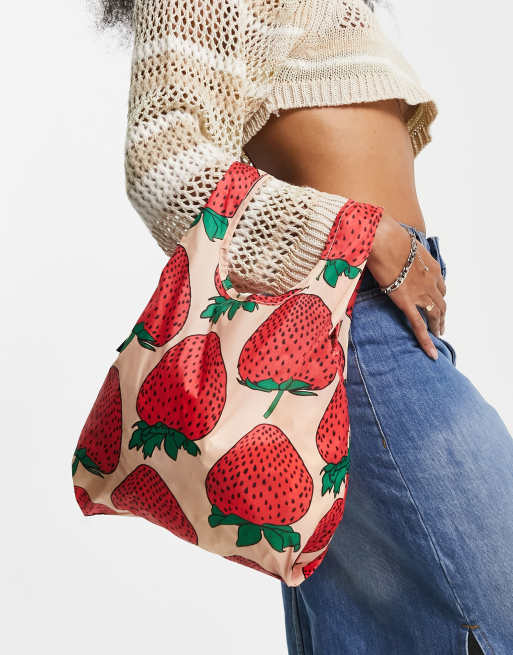 Baggu mini nylon shopper tote bag in strawberry