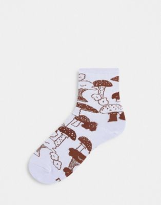 Baggu mushroom print socks in light blue