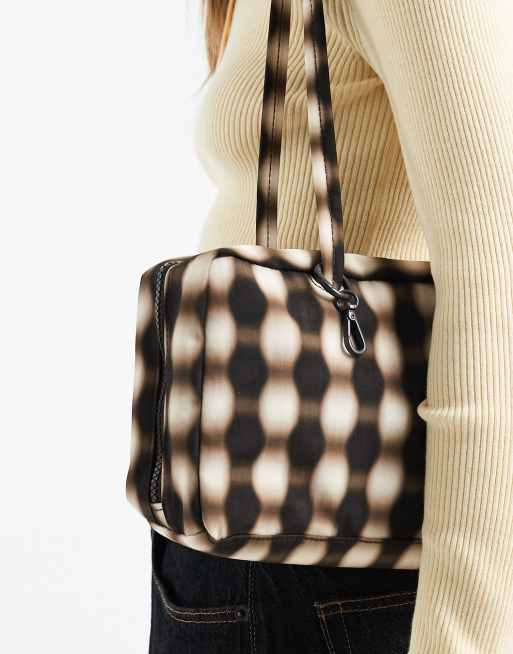 Baggu nylon bowler bag in blurred gingham brown, 3 of 4
