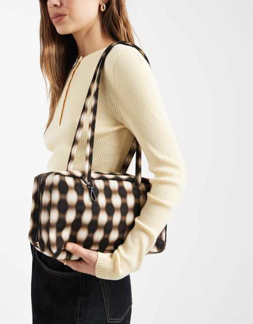 Baggu nylon bowler bag in blurred gingham brown, 4 of 4
