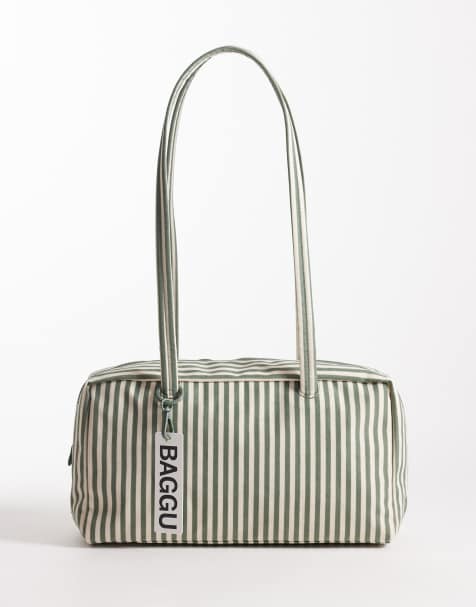 Baggu Nylon Bowler bag in sage stripe - view 1