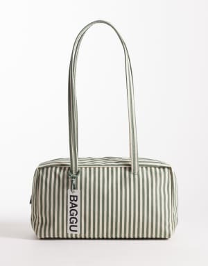 Baggu Nylon Bowler bag in sage stripe