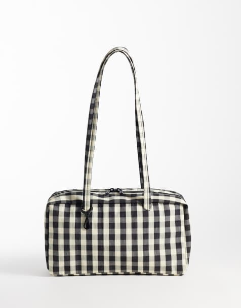 Baggu nylon bowler shoulder bag in black and cream gingham - view 1