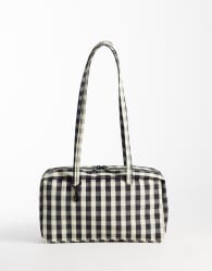 Baggu nylon bowler shoulder bag in black and cream gingham