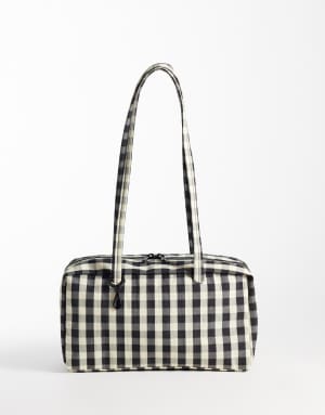 Baggu nylon bowler shoulder bag in black and cream gingham