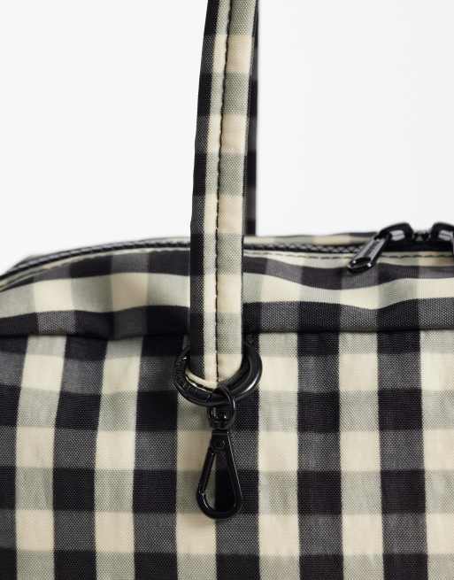 Baggu nylon bowler shoulder bag in black and cream gingham, 3 of 4