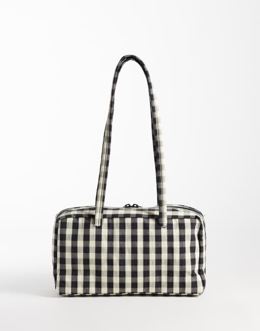 Baggu nylon bowler shoulder bag in black and cream gingham, 4 of 4