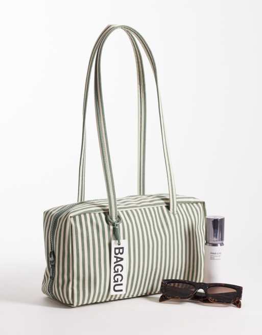 Baggu - Nylon bowlertas met strepen in saliegroen, 2 van 4