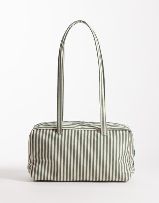 Baggu - Nylon bowlertas met strepen in saliegroen, 3 van 4