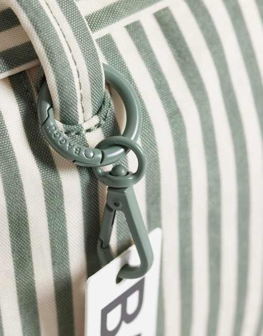 Baggu - Nylon bowlertas met strepen in saliegroen, 4 van 4