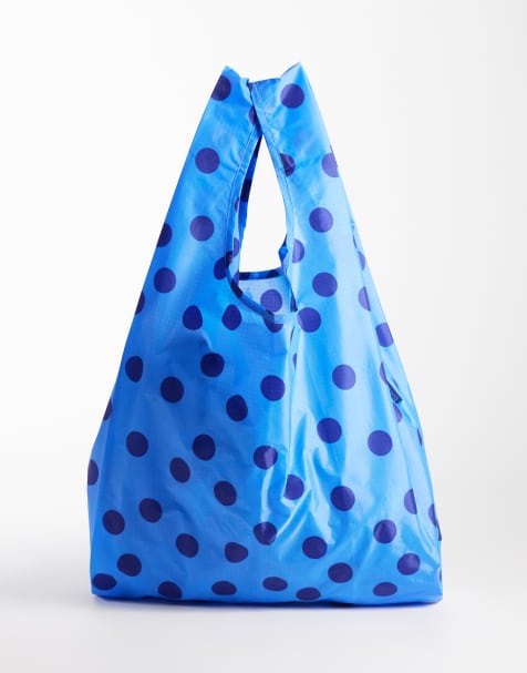 Baggu nylon shopper bag in blue and black polkadot - view 1