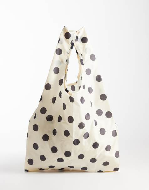 Baggu nylon shopper bag in cream and black polkadot - view 1