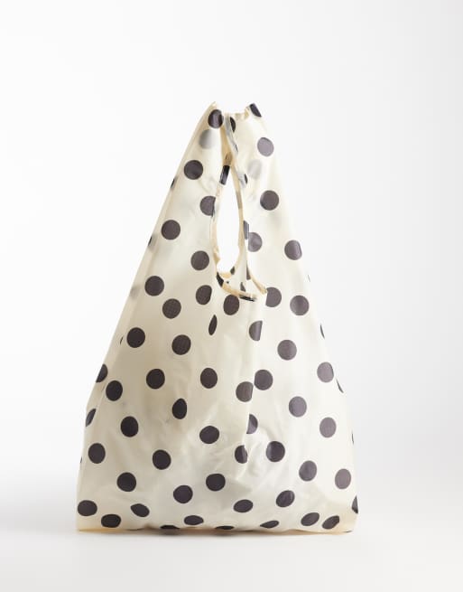 Baggu nylon shopper bag in cream and black polkadot, 4 of 4