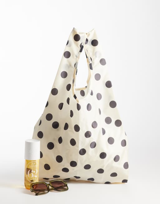Baggu nylon shopper in crème en zwart met polkadot, 2 van 4