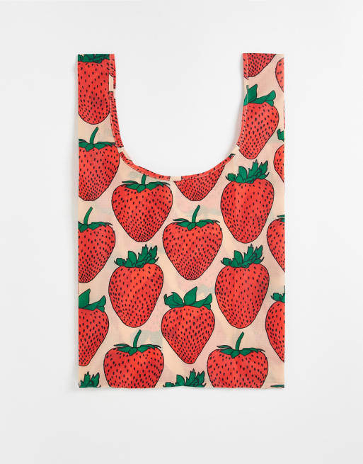 Baggu - Nylon shopper met aardbeienprint in beige
