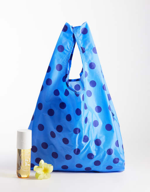 Baggu nylon shopper-taske i blå og sort polkaprikket, 2 af 4