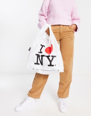 Baggu nylon shopper tote bag I heart NY in white - ASOS Price Checker