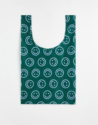 Baggu nylon shopper tote bag in happy print in forest green - ASOS Price Checker