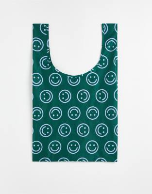 Baggu nylon shopper tote bag in happy print in forest green - ASOS Price Checker
