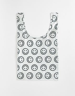 Baggu nylon shopper tote bag in metallic happy in silver - ASOS Price Checker
