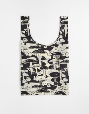 Baggu nylon shopper tote bag in monochrome mushroom print in black  | ASOS