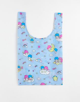 Baggu nylon shopper tote bag in Twin Stars print in light blue