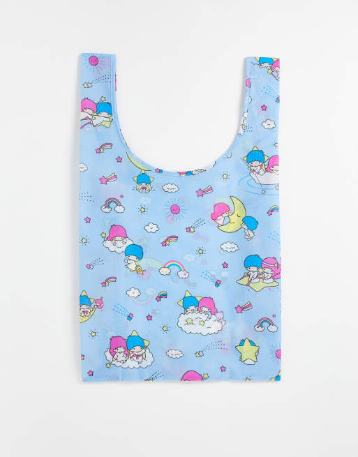 Baggu - Nylon shopper tote tas met Twin Stars-print in lichtblauw