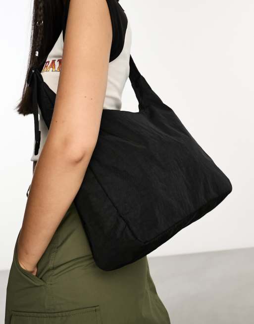 Black nylon shop shoulder bag