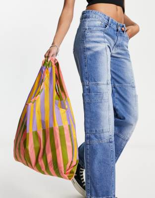Baggu – Nylonowa torba shopper typu tote w paski w kolorach zachodzącego słońca