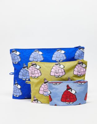 Baggu pack of 3 go pouch set in Snoopy puffer print