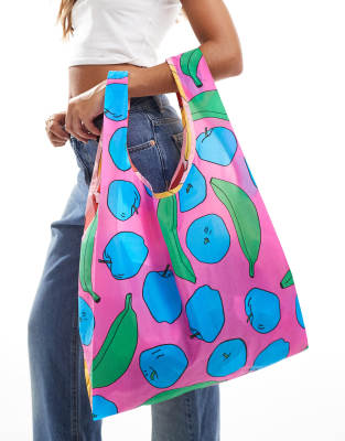 Baggu shopper tote bag in apple and banana print-Multi