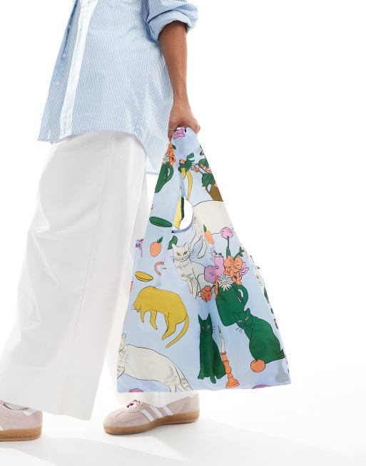 Baggu shopper tote bag in cat table print 