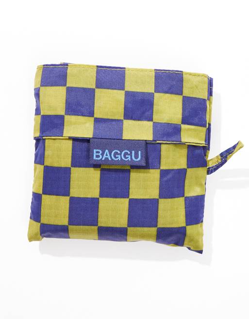 Baggu shopper tote bag in green and blue checkerboard print ASOS