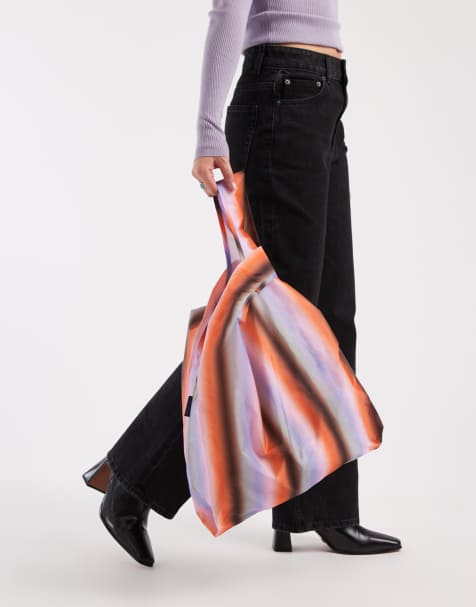 Baggu shopper tote in gradient stripe poppy and lilac - view 1