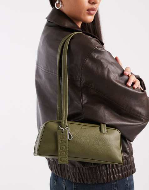 Baggu small leather bowler bag in loden green - view 1
