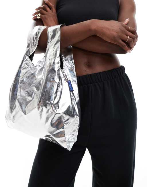 Baggu – Srebrna metaliczna torba typu shopper z nylonu