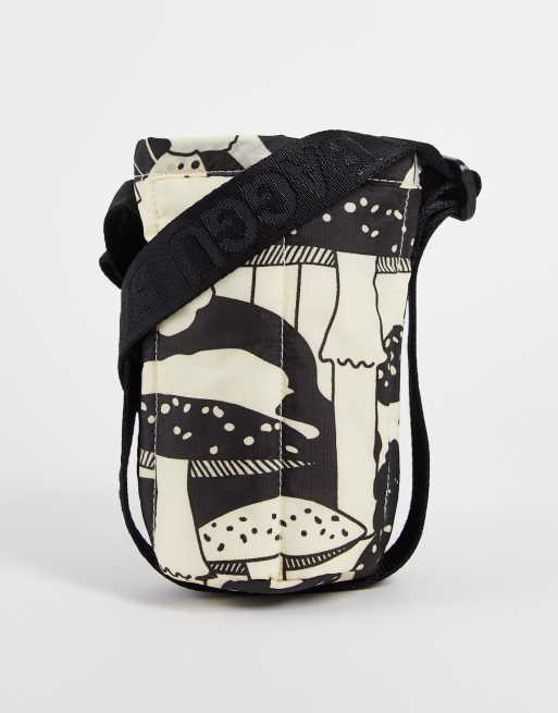 Baggu water bottle cross body bag in monochrome mushrooms in black