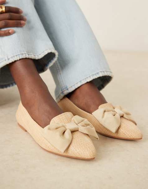 Bailarinas beis efecto rafia con puntera fina y lazo Lake de ASOS DESIGN - view 1