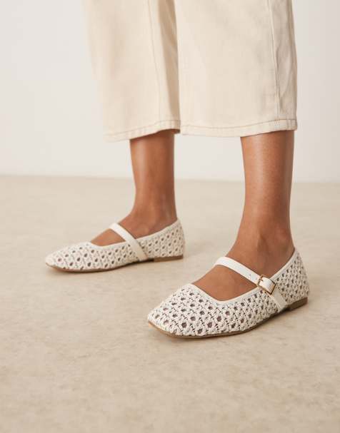 Bailarinas blanco hueso estilo merceditas con diseño entretejido Lottie de ASOS DESIGN Wide Fit - view 1