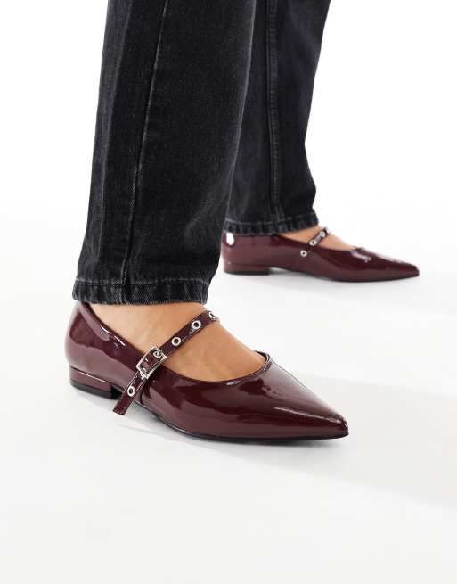 Bailarinas burdeos con puntera fina de charol Jordan de SEQWL Wide Fit, 4 de 4